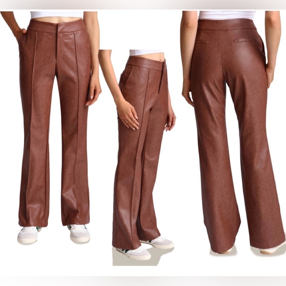 Anthropologie Avec Les Filles Brown Faux Leather Pleather Vegan  Flare Pants 14